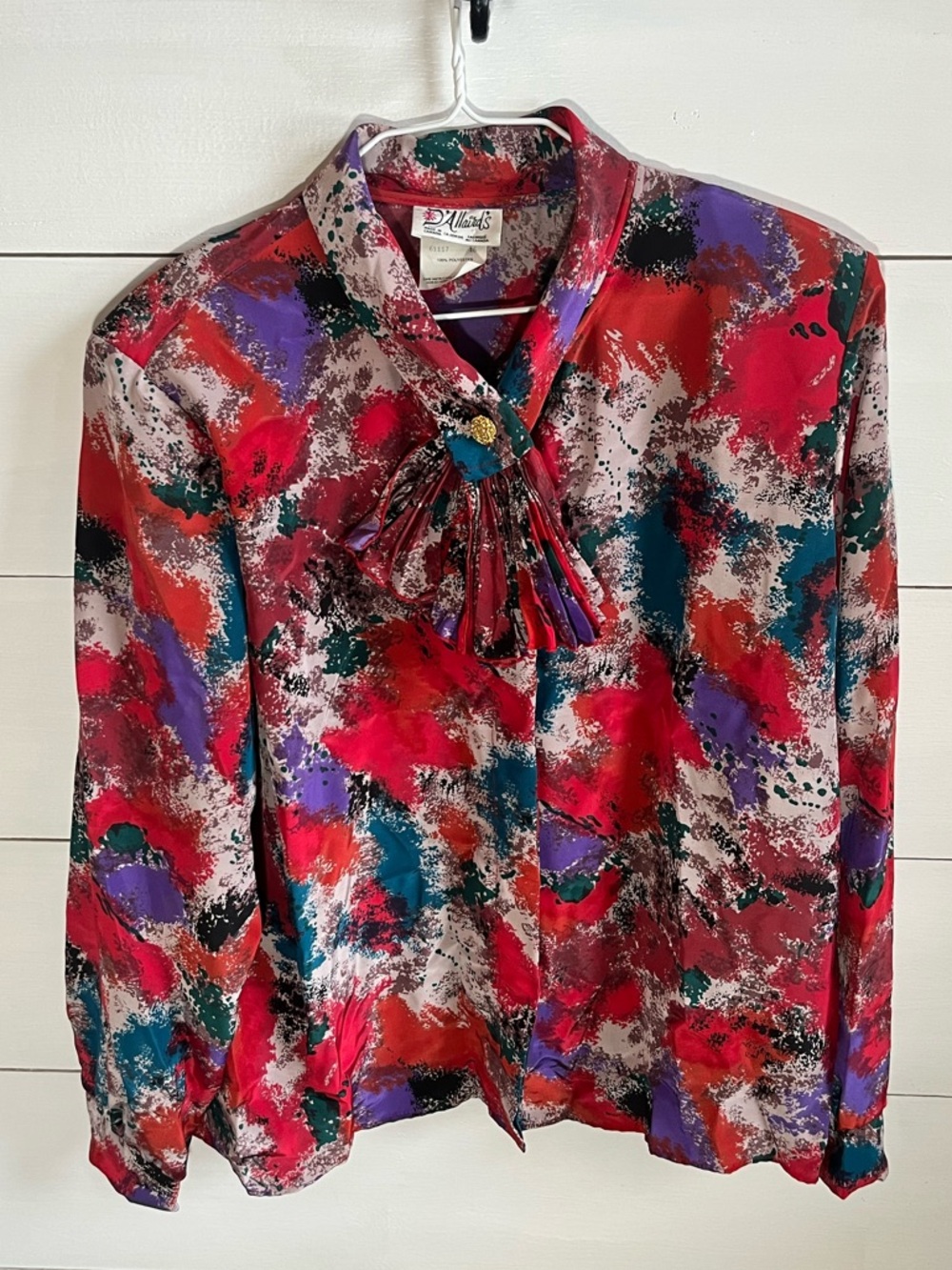 D’Allaird’s Vintage Abstract Print Tie-Neck Blouse - Red Multi